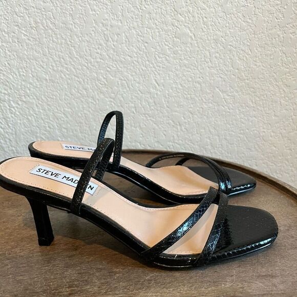 Steve Madden Loft Slide Sandals Heels Black Snake Women’s 5.5 - Picture 3 of 6